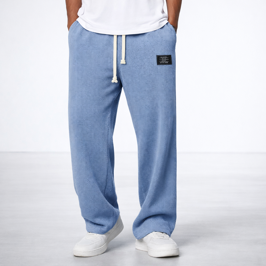 Waffle Knit Drawstring Trousers - Blue | SoleVair
