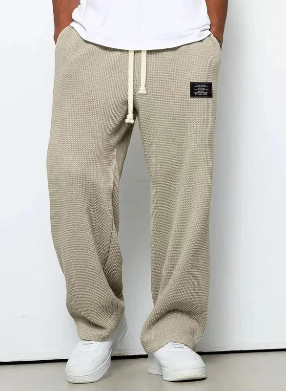 Waffle Knit Drawstring Trousers - Khaki | SoleVair