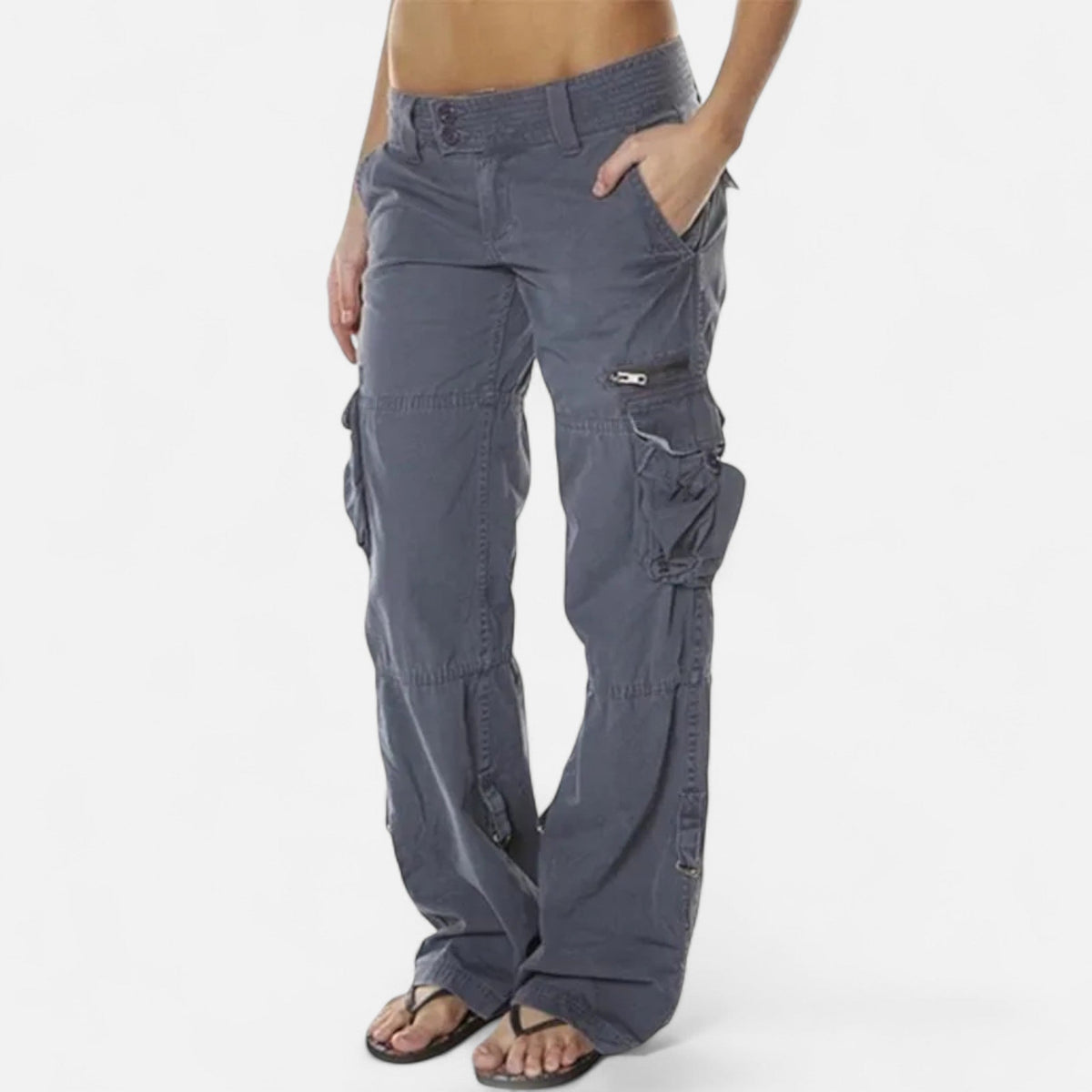Tara | Low Rise Loose Straight Leg Zip Pocket Cargo Trousers Women