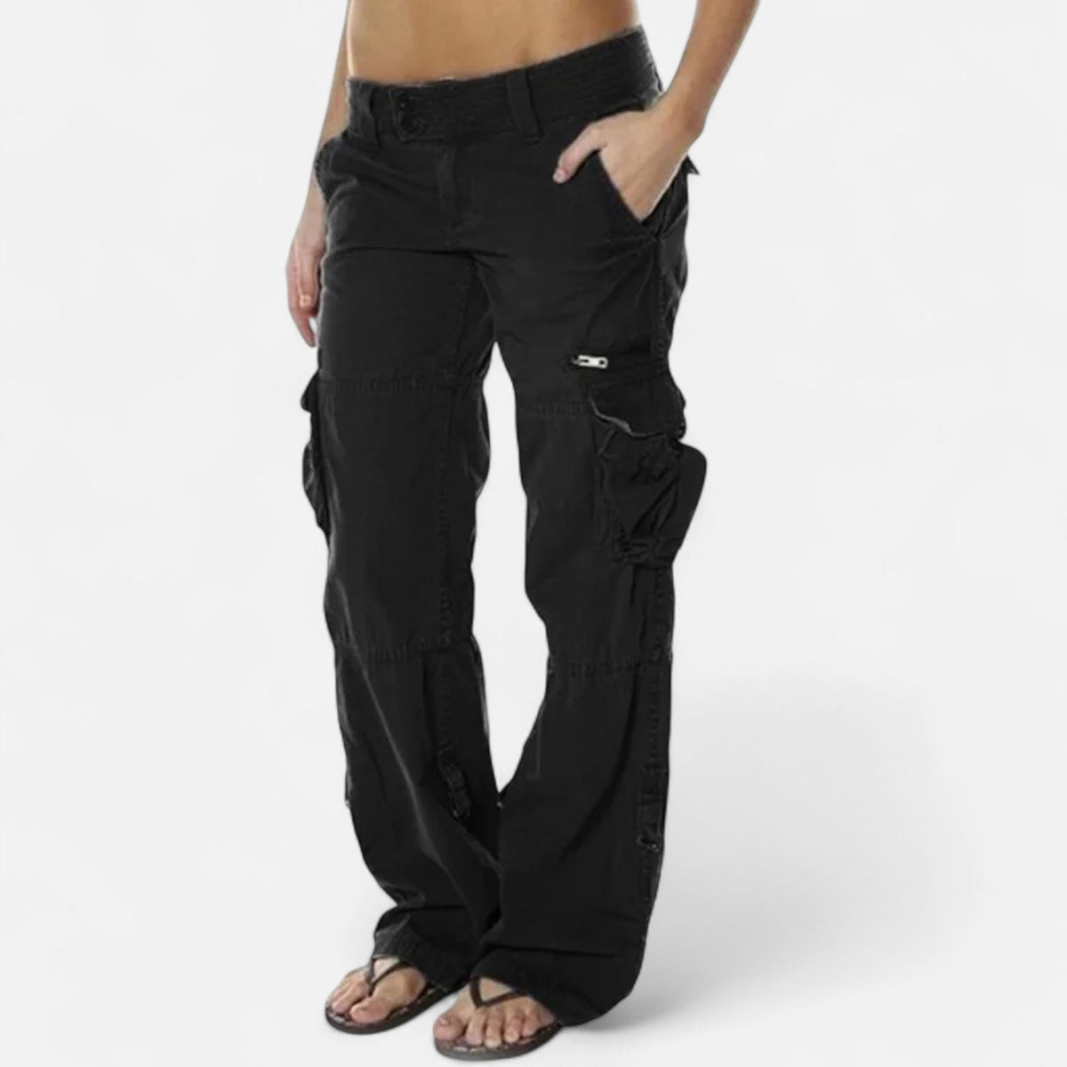 Tara | Low Rise Loose Straight Leg Zip Pocket Cargo Trousers Women