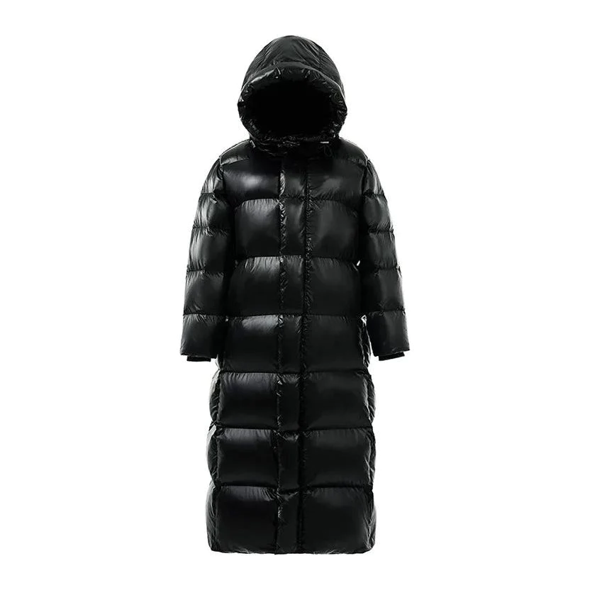 Sian | Winter Oversized Shiny Hooded Zip Up Long Quilted Puffer Coat Women