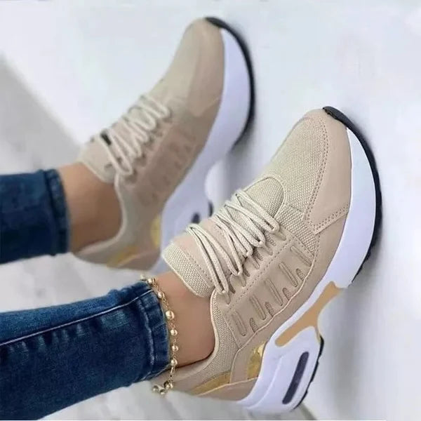 Elsie | Faux Leather Chunky Platform Mesh Trainers Women
