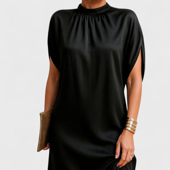 Hattie | Ruched High Neck Satin Draped Mini Cocktail Dress Ladies