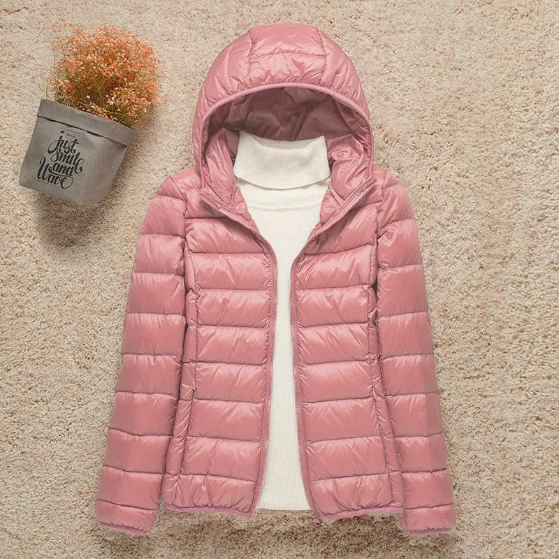 Kate | Winter Shiny Zip Up Hooded Quilted Padded Puffer Jacket Women