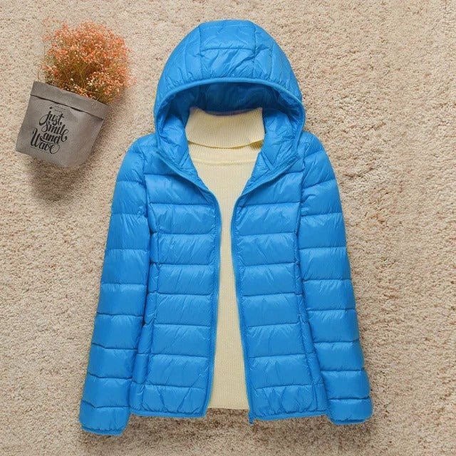 Kate | Winter Shiny Zip Up Hooded Quilted Padded Puffer Jacket Women