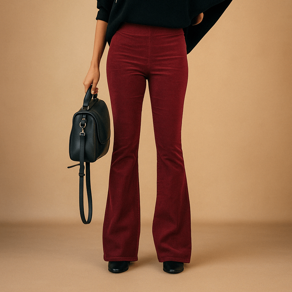 Suki | High Waisted Corduroy Cord Ribbed Pockets Fitted Autumn Flared Trousers Women