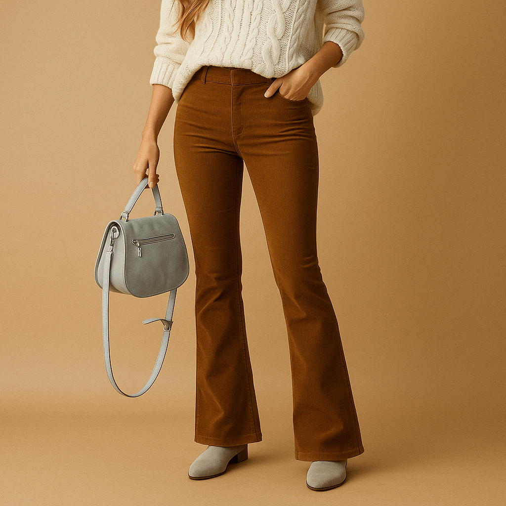 Suki | High Waisted Corduroy Cord Ribbed Pockets Fitted Autumn Flared Trousers Women