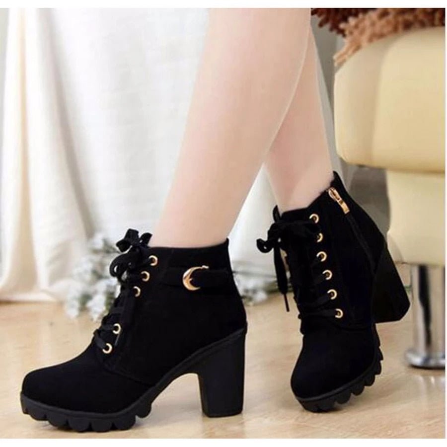 Jodie | Buckle Chunky Block Heeled Lace Up Autumn Ankle Boots Women