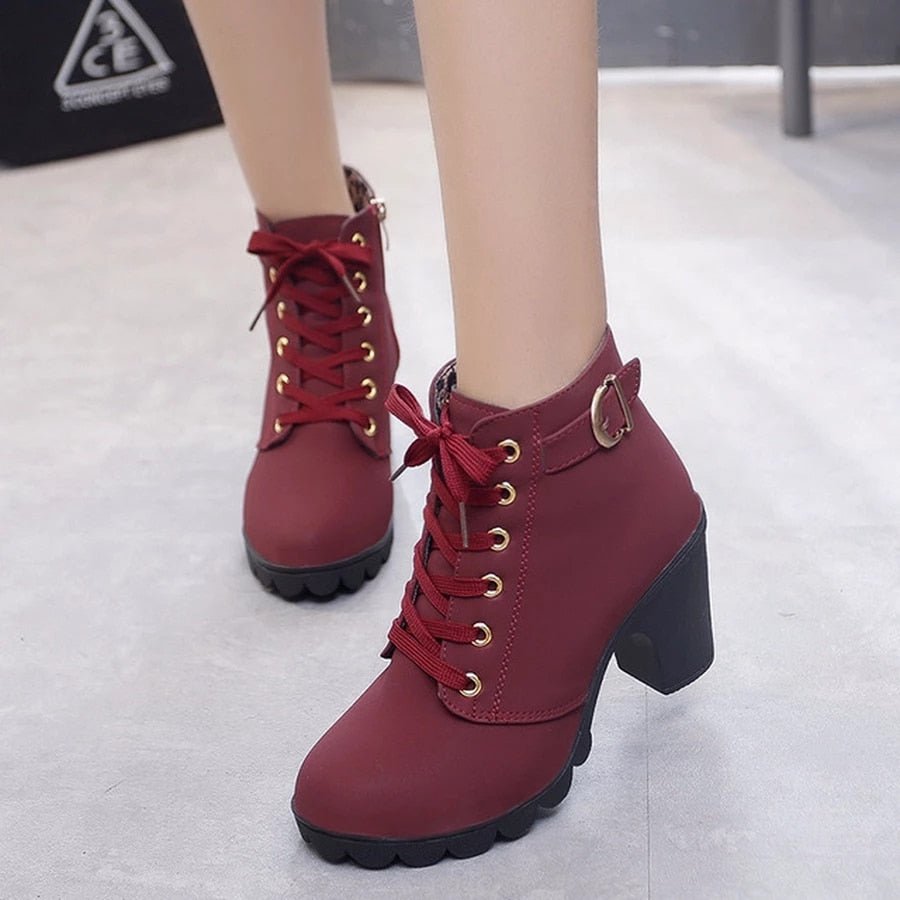 Jodie | Buckle Chunky Block Heeled Lace Up Autumn Ankle Boots Women