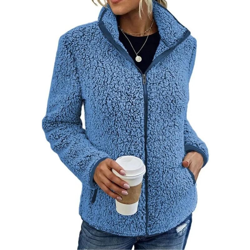 Eve | Winter Funnel Neck Side Pockets Full Zip Sherpa Fleece Jacket Women