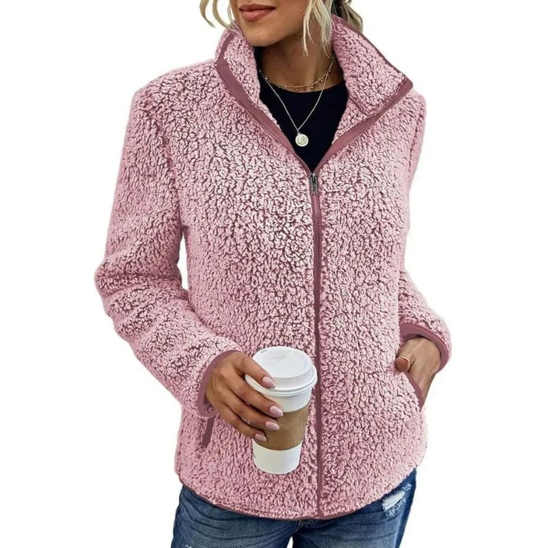 Eve | Winter Funnel Neck Side Pockets Full Zip Sherpa Fleece Jacket Women