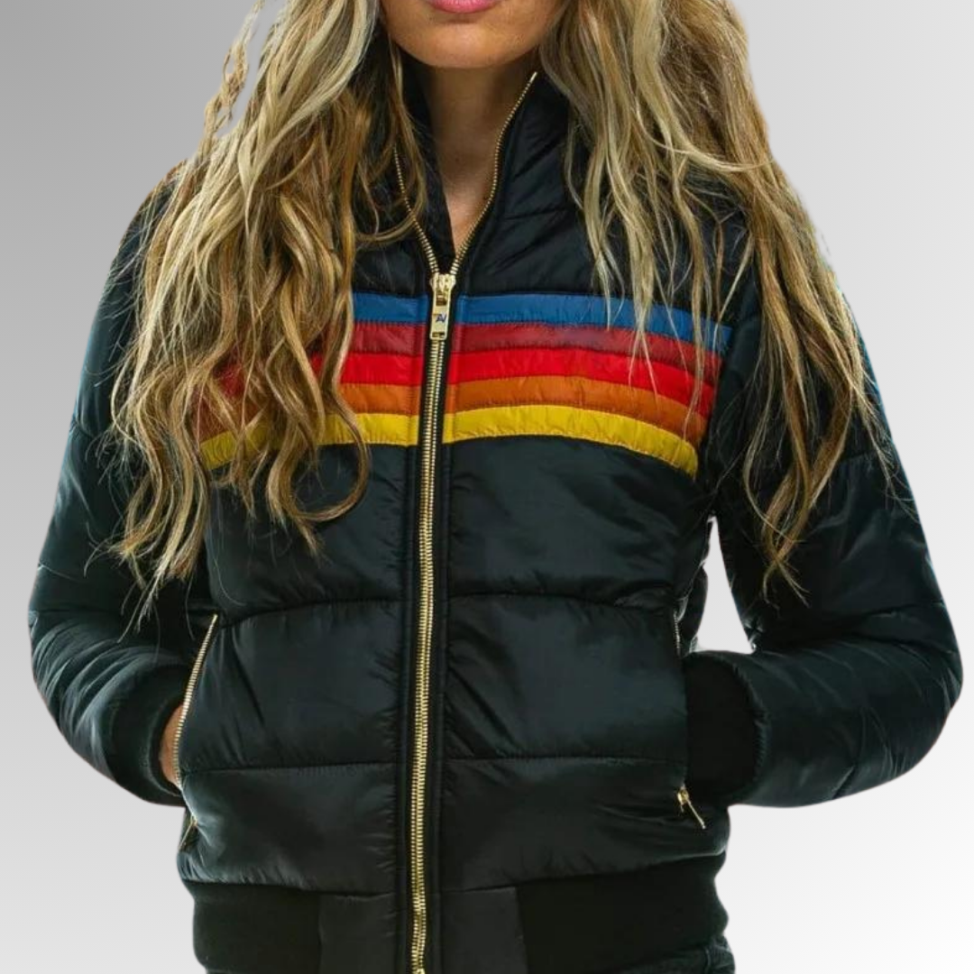 Winnie | Striped Hooded Quilted Winter Zip Up Bomber Jacket Women