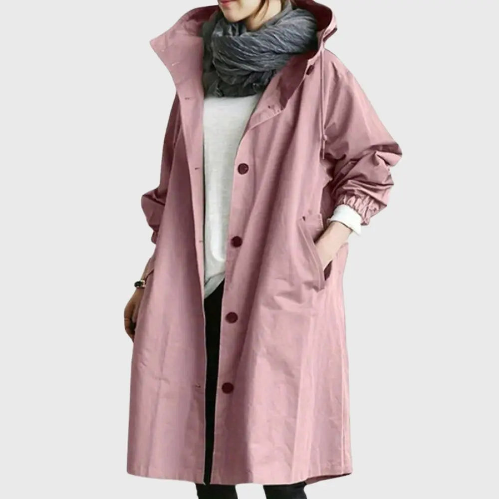 Renee | Drawstring Buttoned Oversized Longline Autumn Hooded Windbreaker Jacket Women