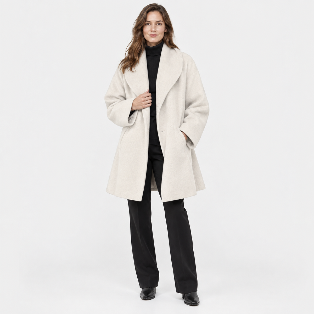 Wren | Oversized Drop Shoulder Collared Swing Pocket Smart Mid Length Coat Women
