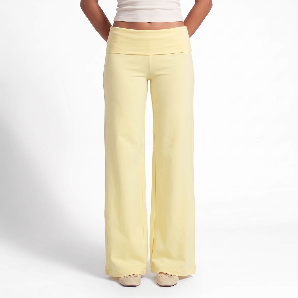 Hazel | Fold Over Jersey Flowy Wide Leg Trousers Women