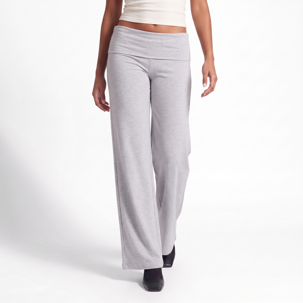 Hazel | Fold Over Jersey Flowy Wide Leg Trousers Women