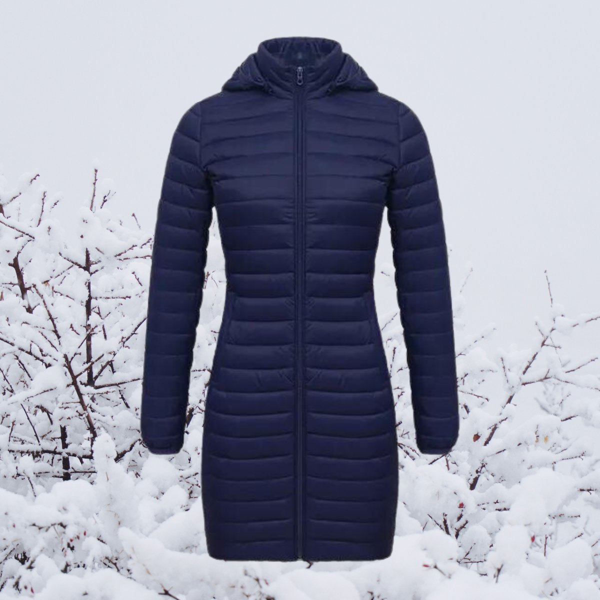 Elsie | Winter Fitted Hooded Zip Up Mid Length Padded Quilted Puffer Coat Women