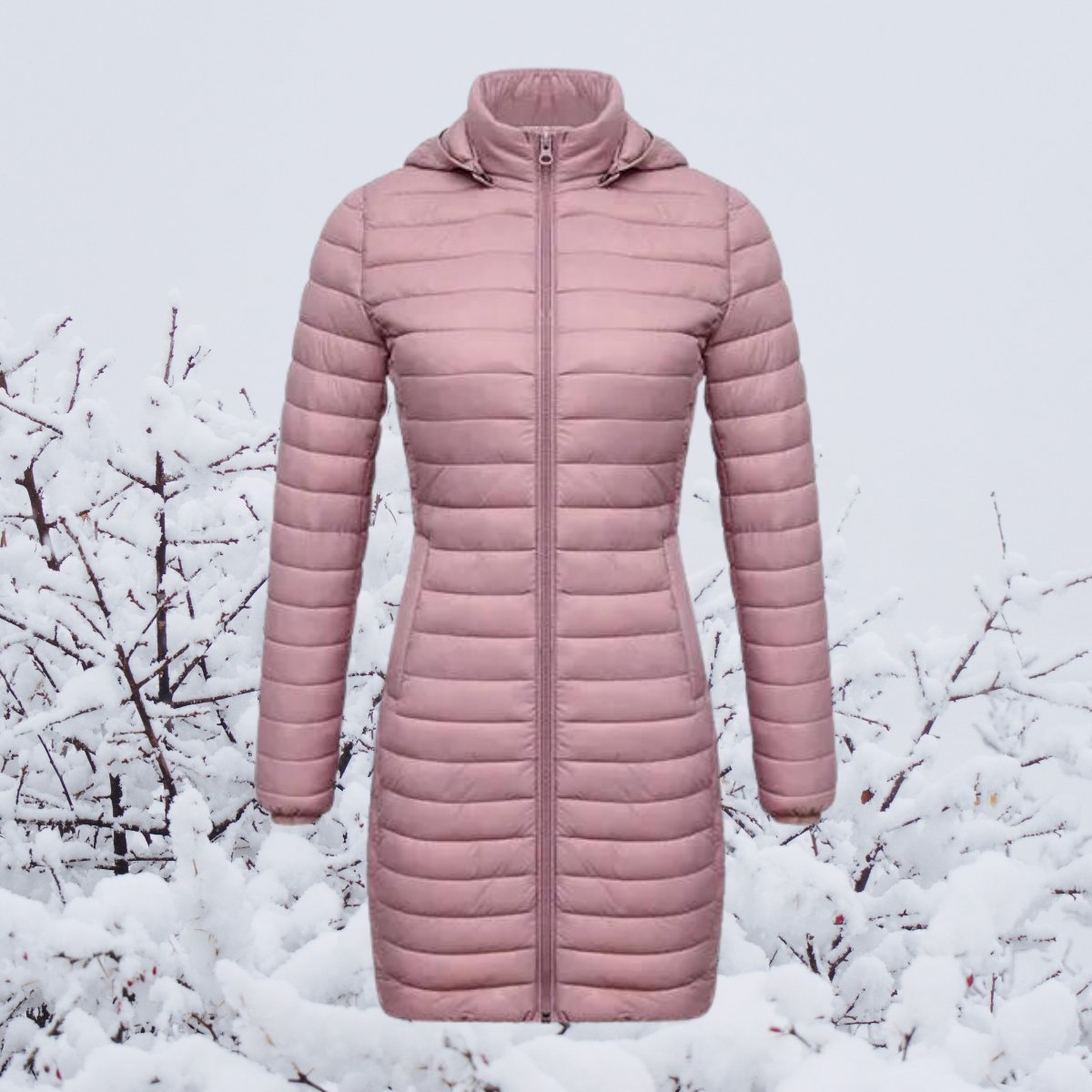 Elsie | Winter Fitted Hooded Zip Up Mid Length Padded Quilted Puffer Coat Women