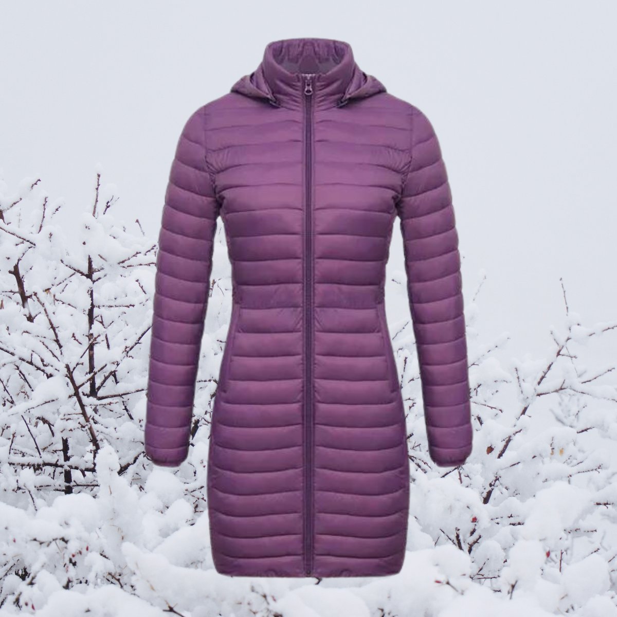 Elsie | Winter Fitted Hooded Zip Up Mid Length Padded Quilted Puffer Coat Women