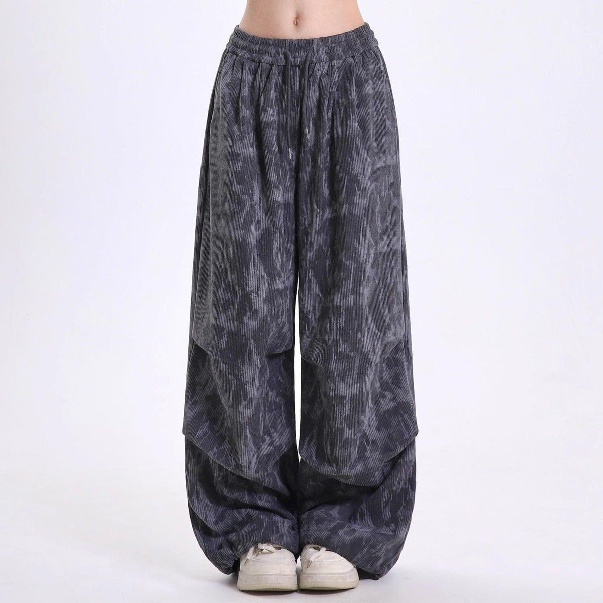 Raya | Baggy Pleated Elasticated Drawstring Corduroy Tie Dye Autumn Wide Leg Trousers Women