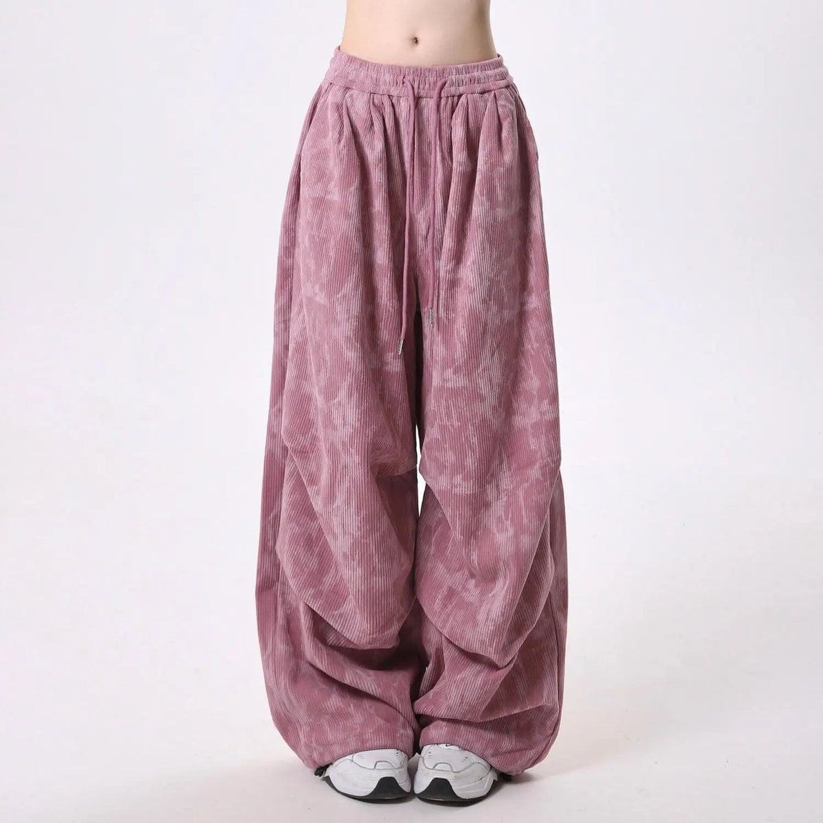 Raya | Baggy Pleated Elasticated Drawstring Corduroy Tie Dye Autumn Wide Leg Trousers Women