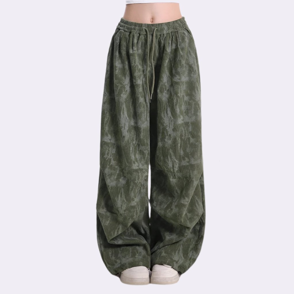 Raya | Baggy Pleated Elasticated Drawstring Corduroy Tie Dye Autumn Wide Leg Trousers Women