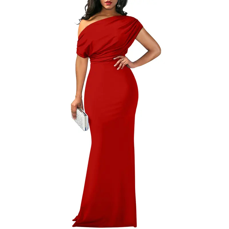 Willa | Asymmetric One Shoulder Draped Mermaid Maxi Wedding Guest Black Tie Dress Women