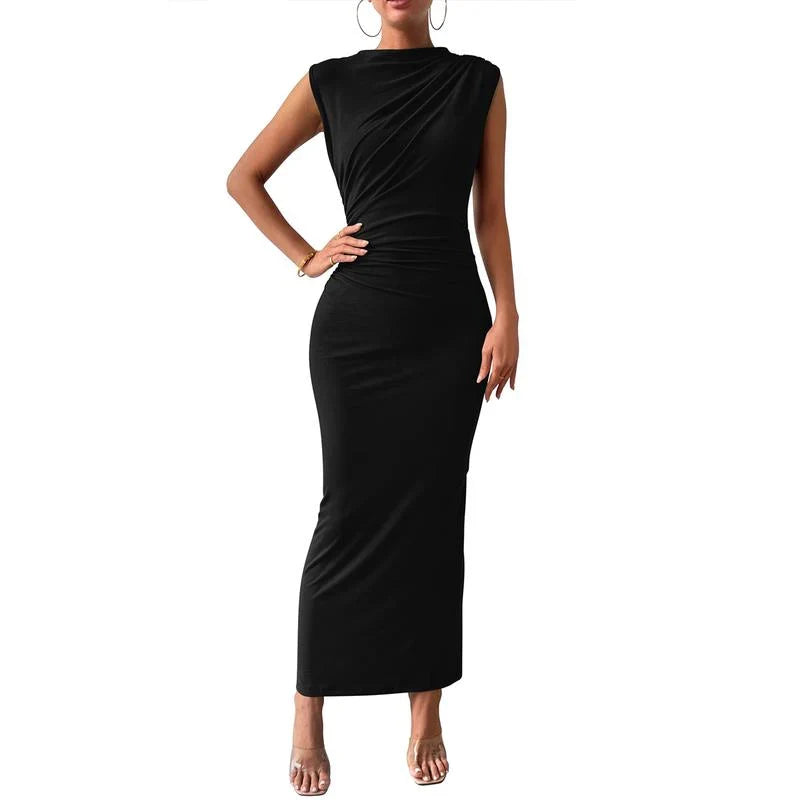 Brooke | Sleeveless Ruched Draped Bodycon Maxi Evening Dress Women