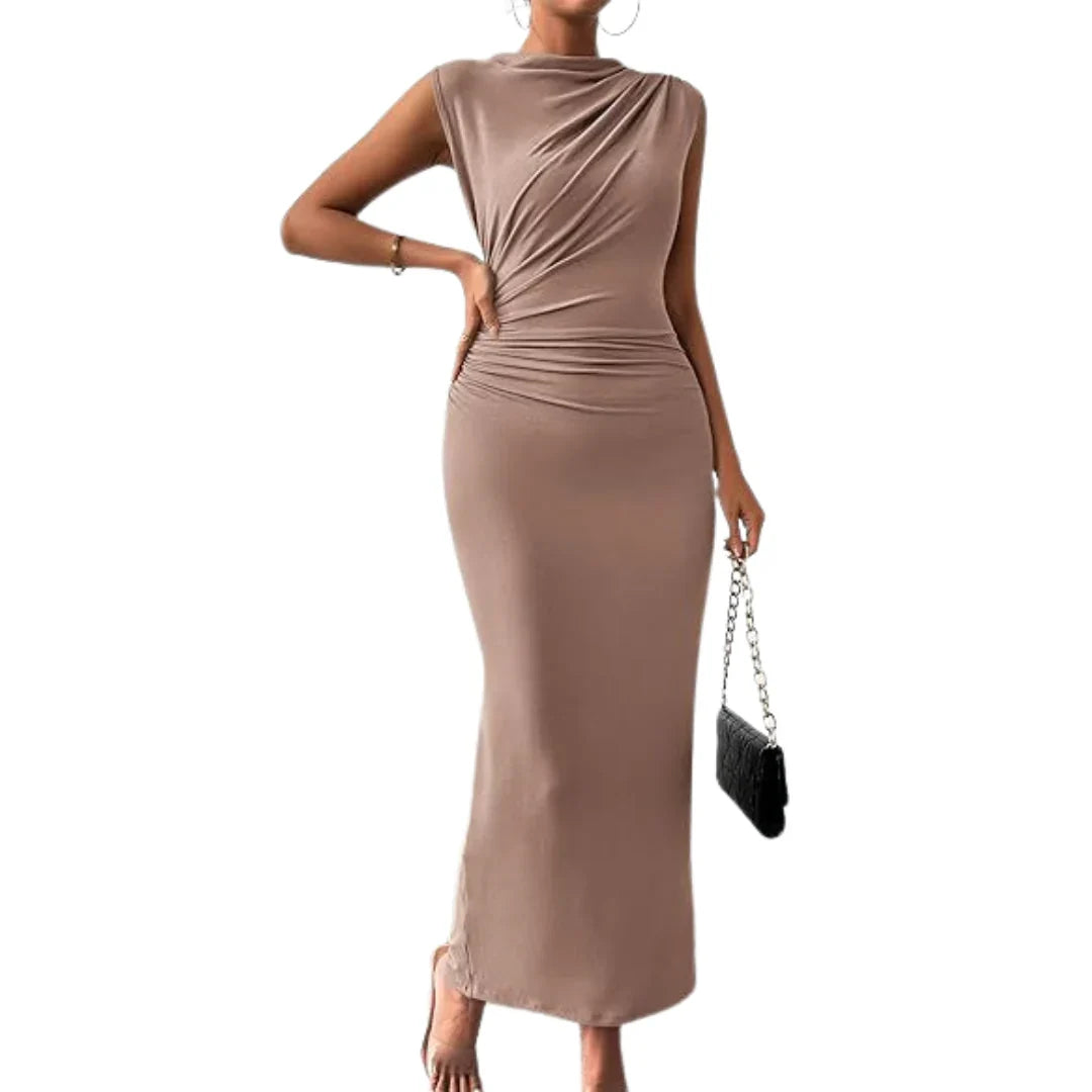 Brooke | Sleeveless Ruched Draped Bodycon Maxi Evening Dress Women