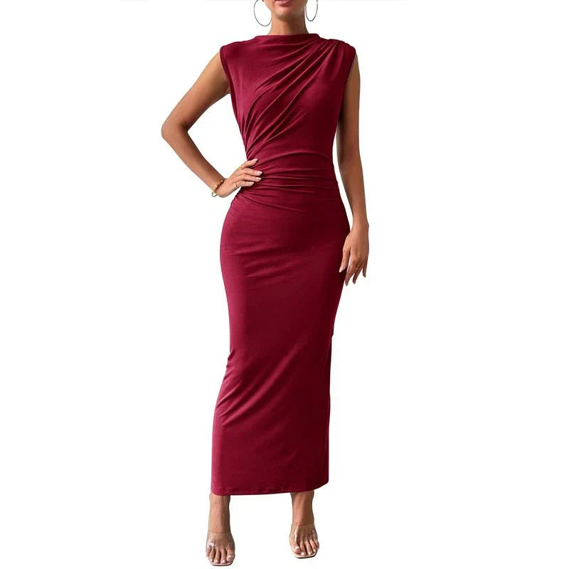 Brooke | Sleeveless Ruched Draped Bodycon Maxi Evening Dress Women