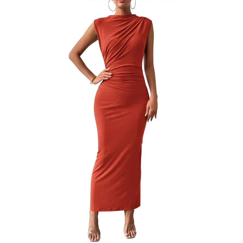 Brooke | Sleeveless Ruched Draped Bodycon Maxi Evening Dress Women