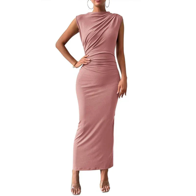 Brooke | Sleeveless Ruched Draped Bodycon Maxi Evening Dress Women