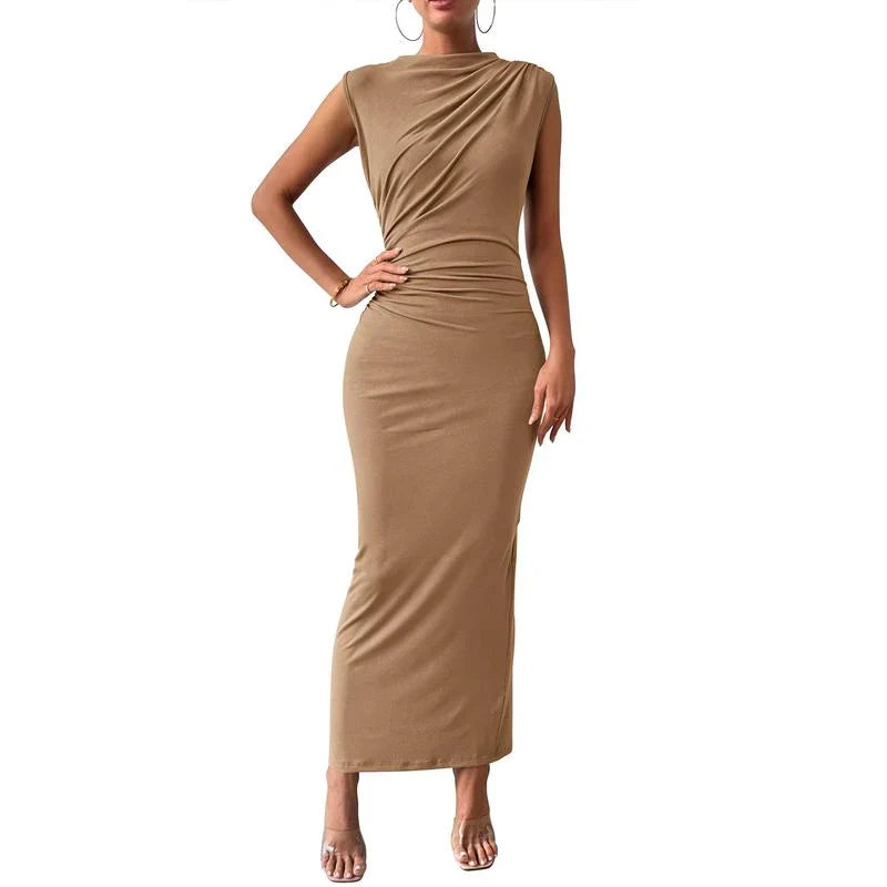 Brooke | Sleeveless Ruched Draped Bodycon Maxi Evening Dress Women
