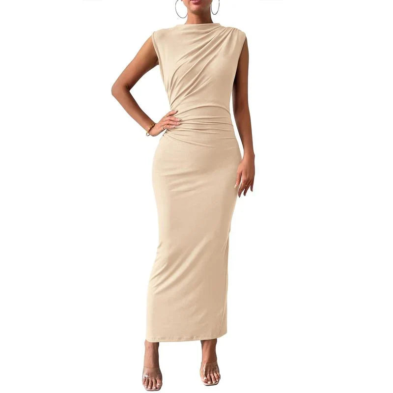 Brooke | Sleeveless Ruched Draped Bodycon Maxi Evening Dress Women