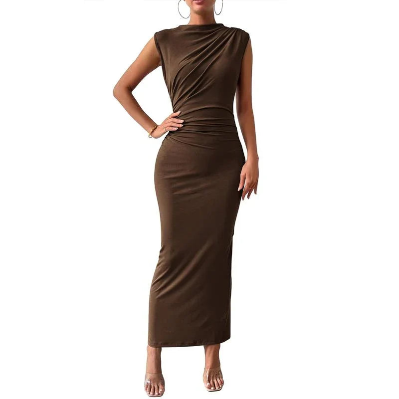 Brooke | Sleeveless Ruched Draped Bodycon Maxi Evening Dress Women