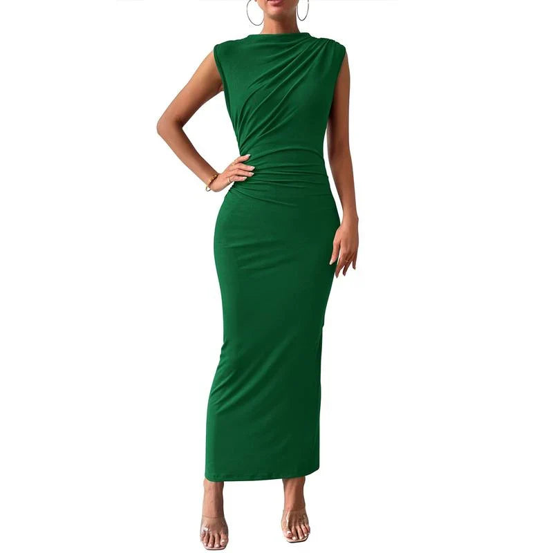 Brooke | Sleeveless Ruched Draped Bodycon Maxi Evening Dress Women