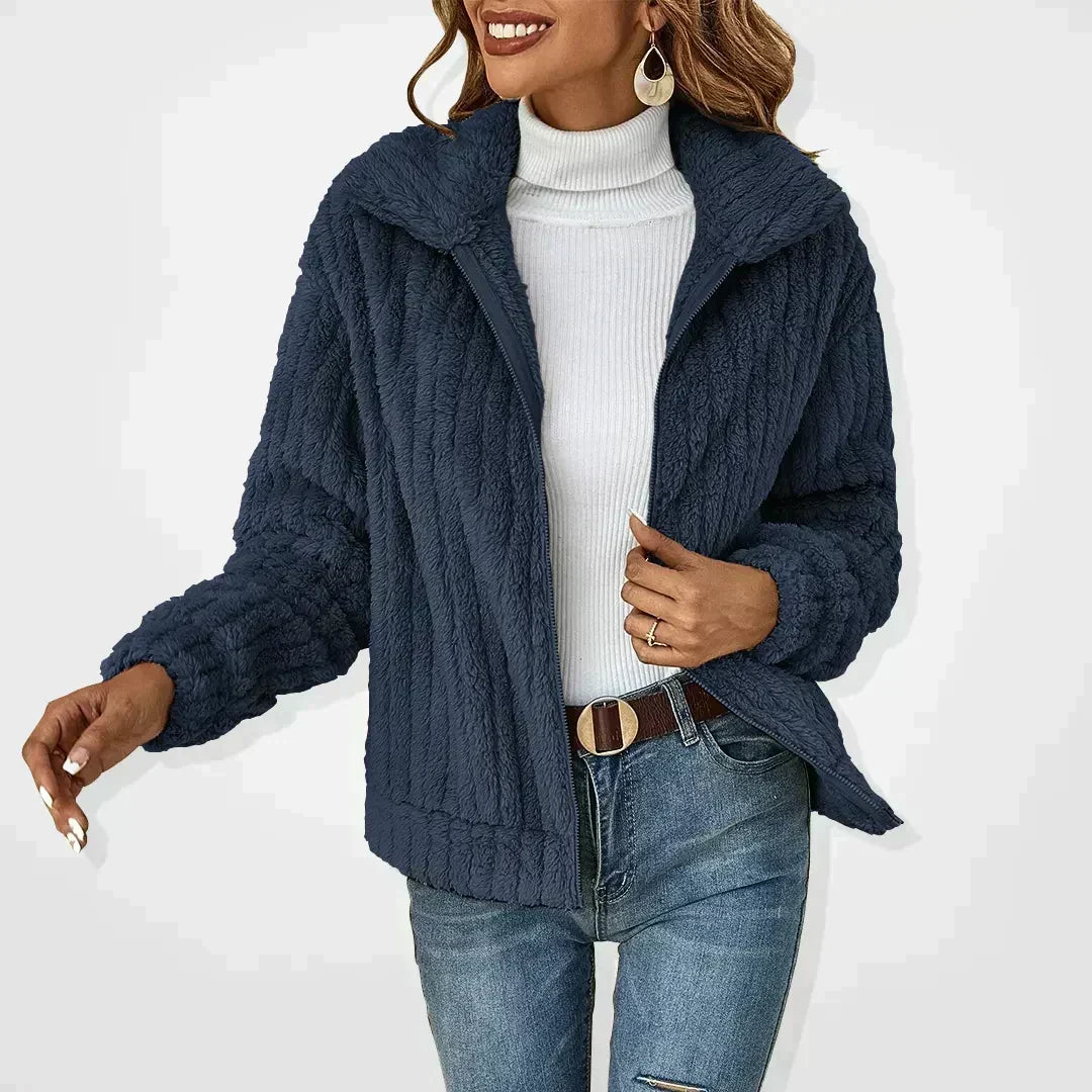 Laura | Winter Collared Full Zip Faux Fur Fleece Jacket Women