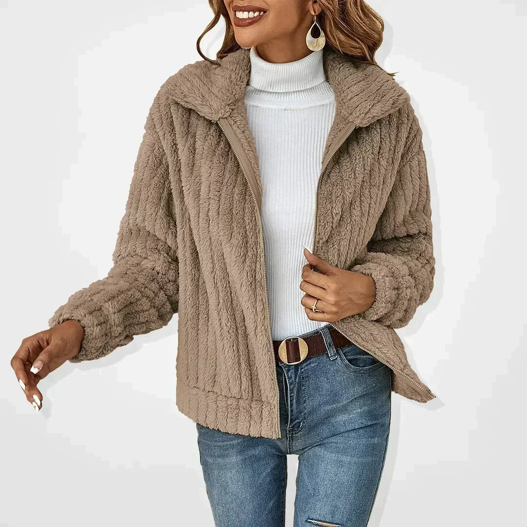 Laura | Winter Collared Full Zip Faux Fur Fleece Jacket Women