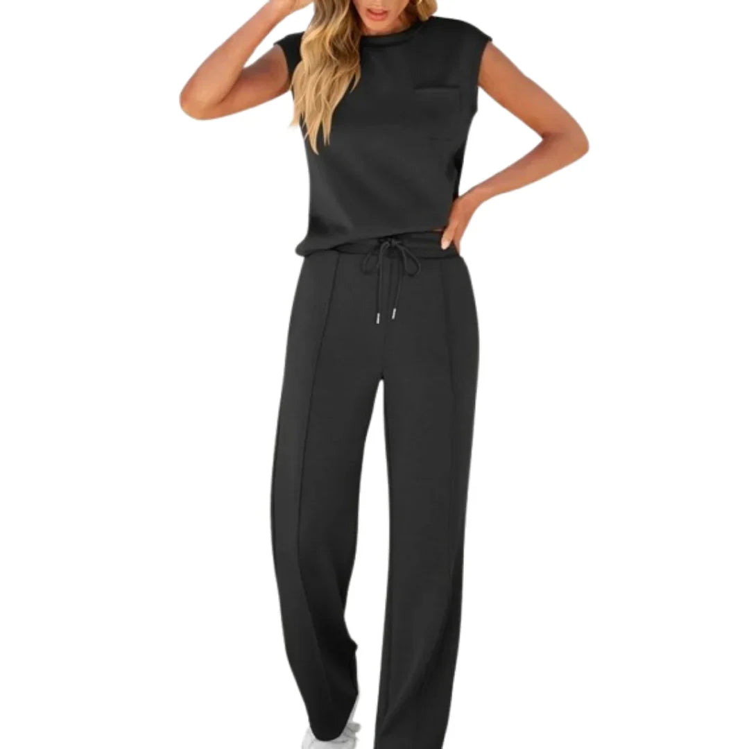 Lara | Knitted Wide Leg Drawstring Tie Waist Tracksuit Women