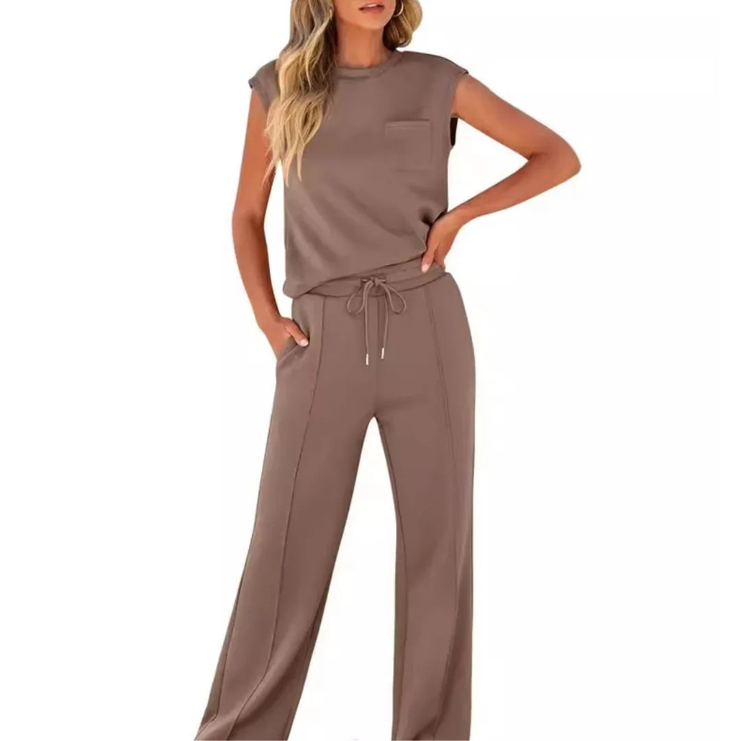 Lara | Knitted Wide Leg Drawstring Tie Waist Tracksuit Women