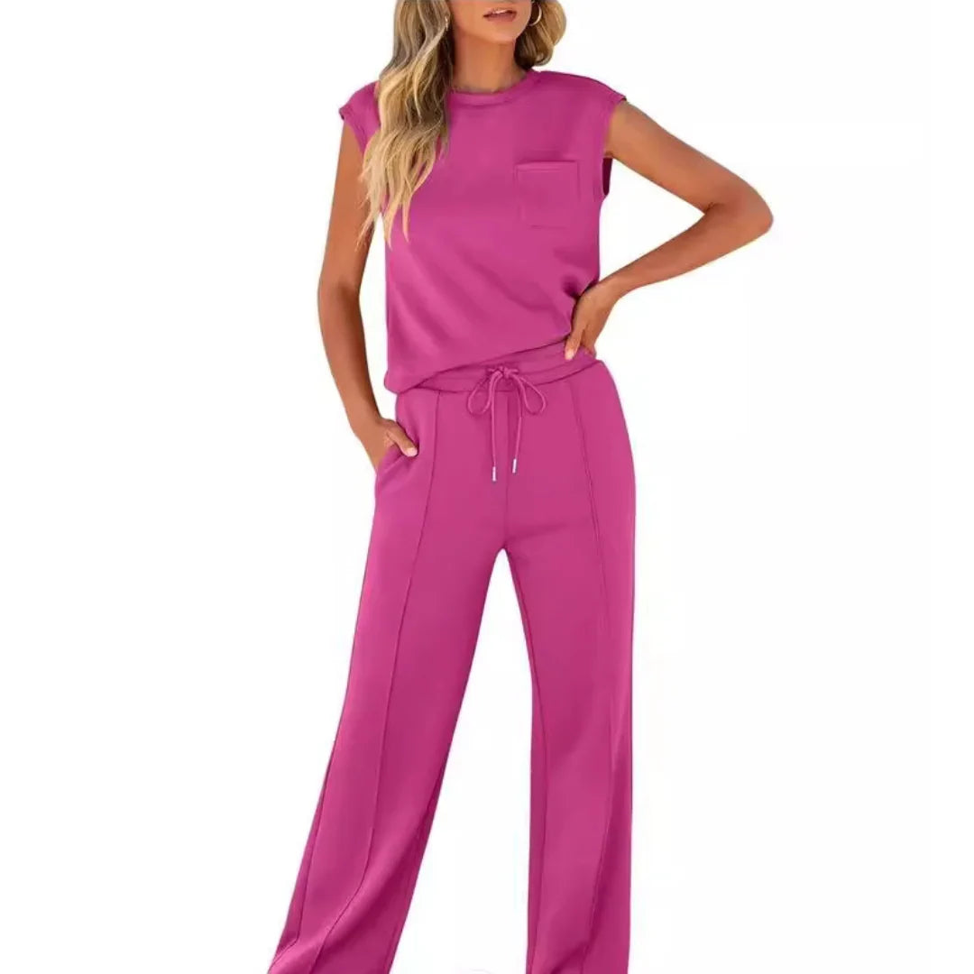 Lara | Knitted Wide Leg Drawstring Tie Waist Tracksuit Women