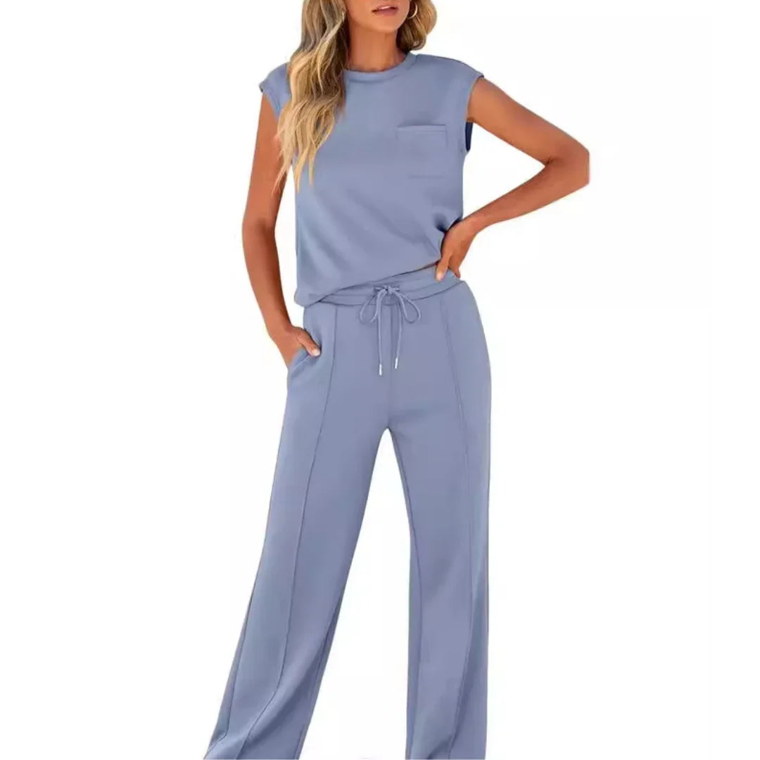 Lara | Knitted Wide Leg Drawstring Tie Waist Tracksuit Women