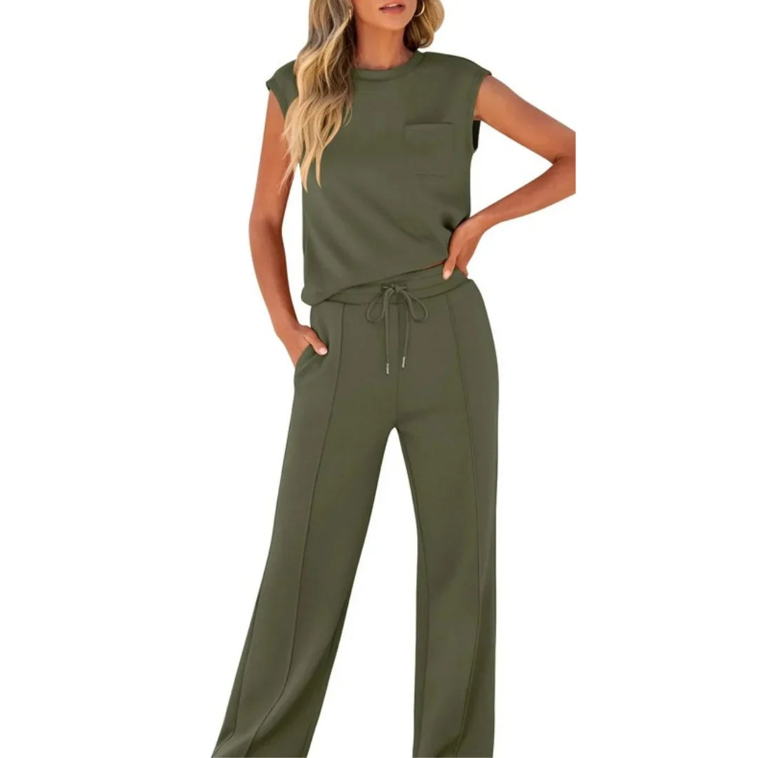 Lara | Knitted Wide Leg Drawstring Tie Waist Tracksuit Women