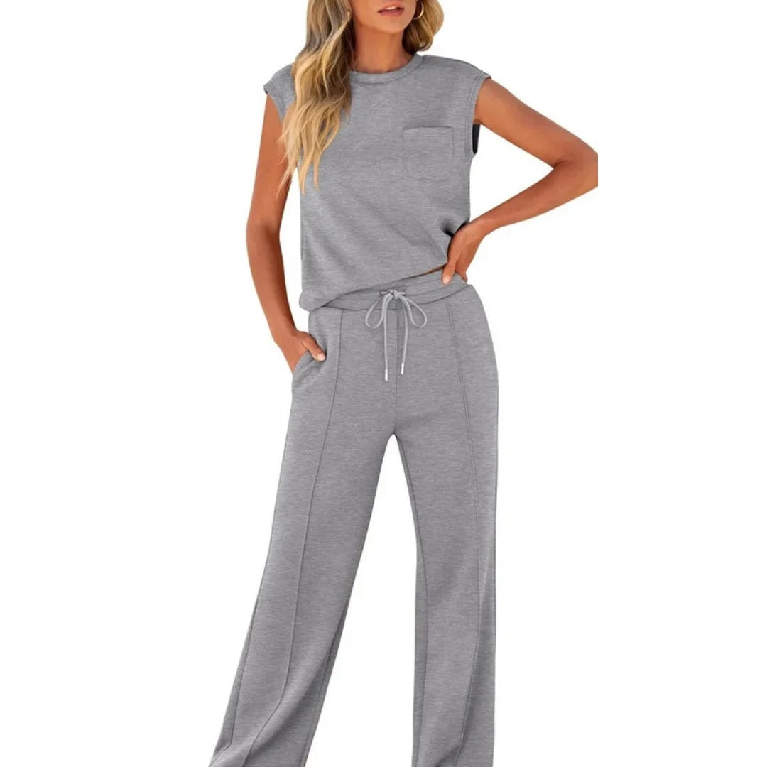 Lara | Knitted Wide Leg Drawstring Tie Waist Tracksuit Women