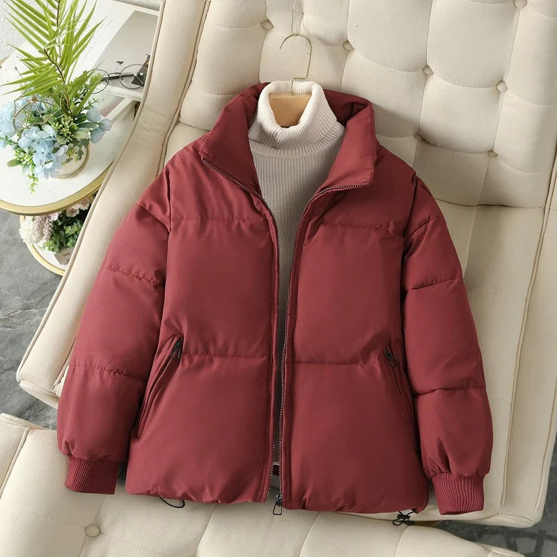 Riley | Winter Oversized Funnel Neck Zip Up Short Quilted Puffer Jacket Women