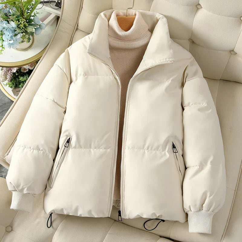 Riley | Winter Oversized Funnel Neck Zip Up Short Quilted Puffer Jacket Women
