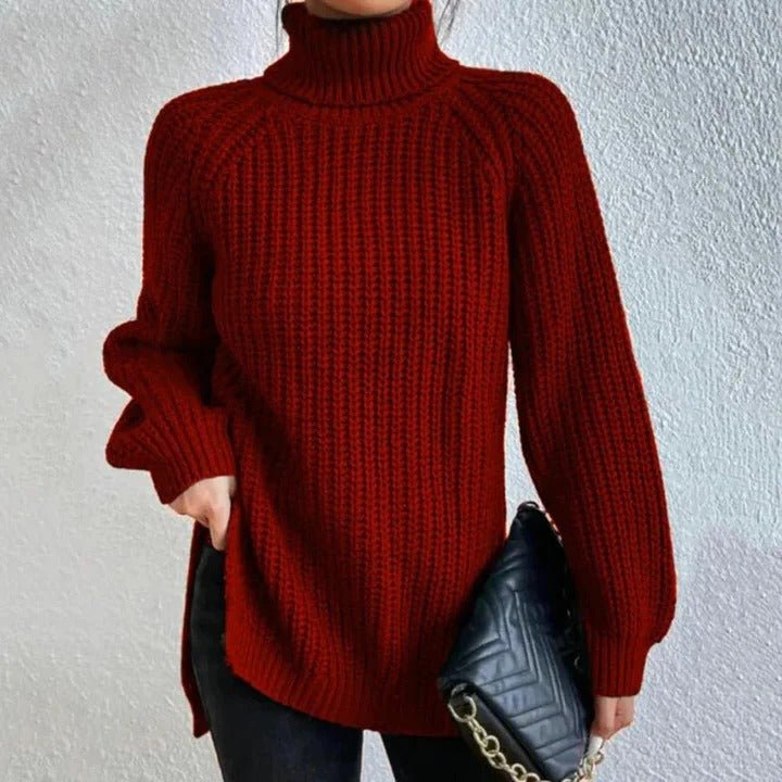 Lara | Oversized Chunky Ribbed Side Split Long Sleeve Turtleneck Winter Jumper Women