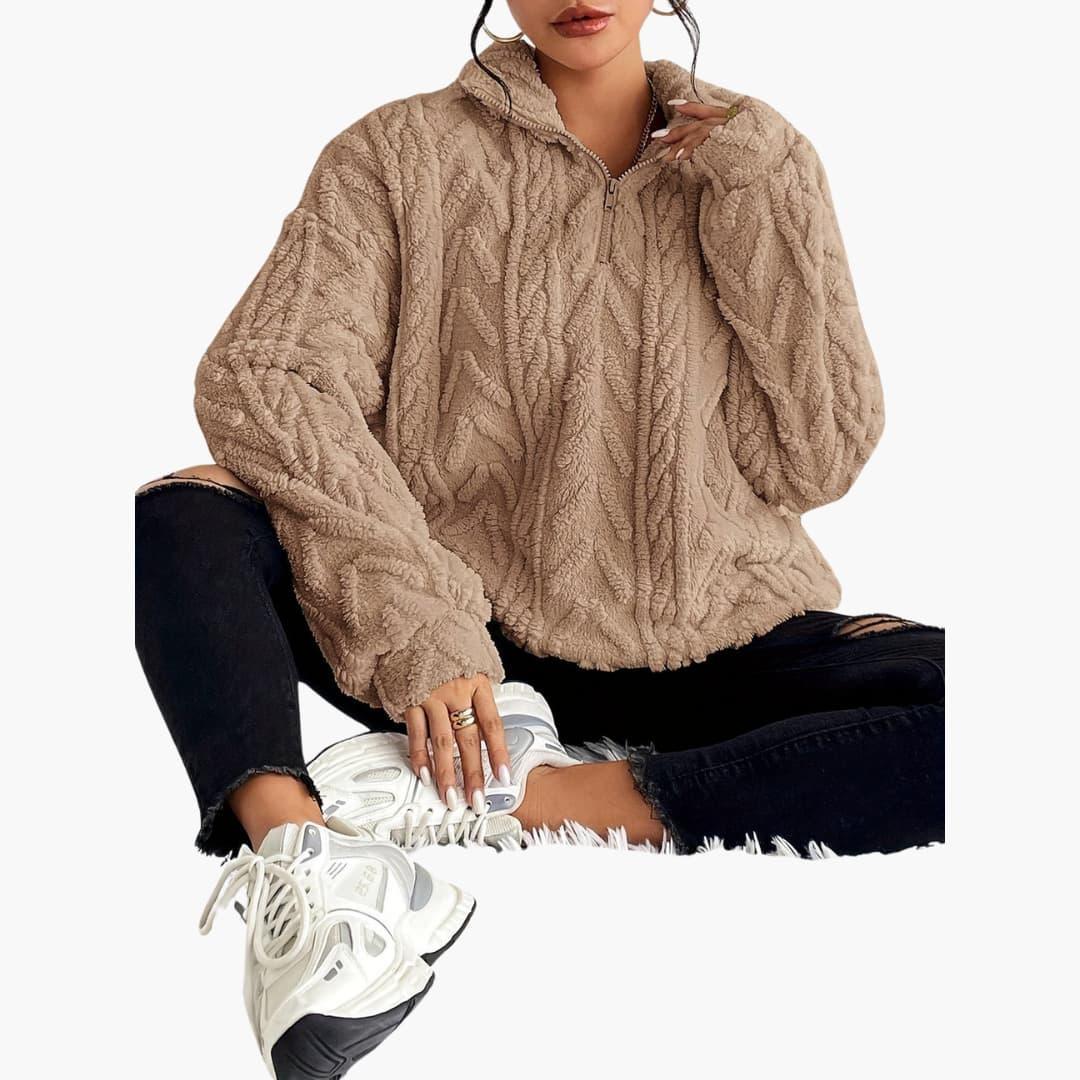 Olive | Oversized Funnel Neck Quarter Zip Winter Teddy Fleece Jacket Women