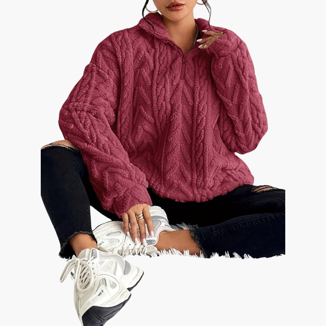 Olive | Oversized Funnel Neck Quarter Zip Winter Teddy Fleece Jacket Women