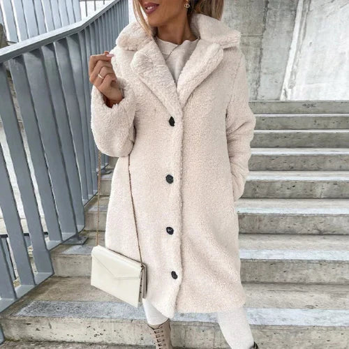 Maria | Longline Lapel Collar Buttoned Winter Teddy Coat Women